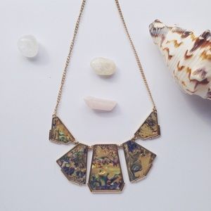 Gold Toned Opal Pattern Boho Statement Necklace